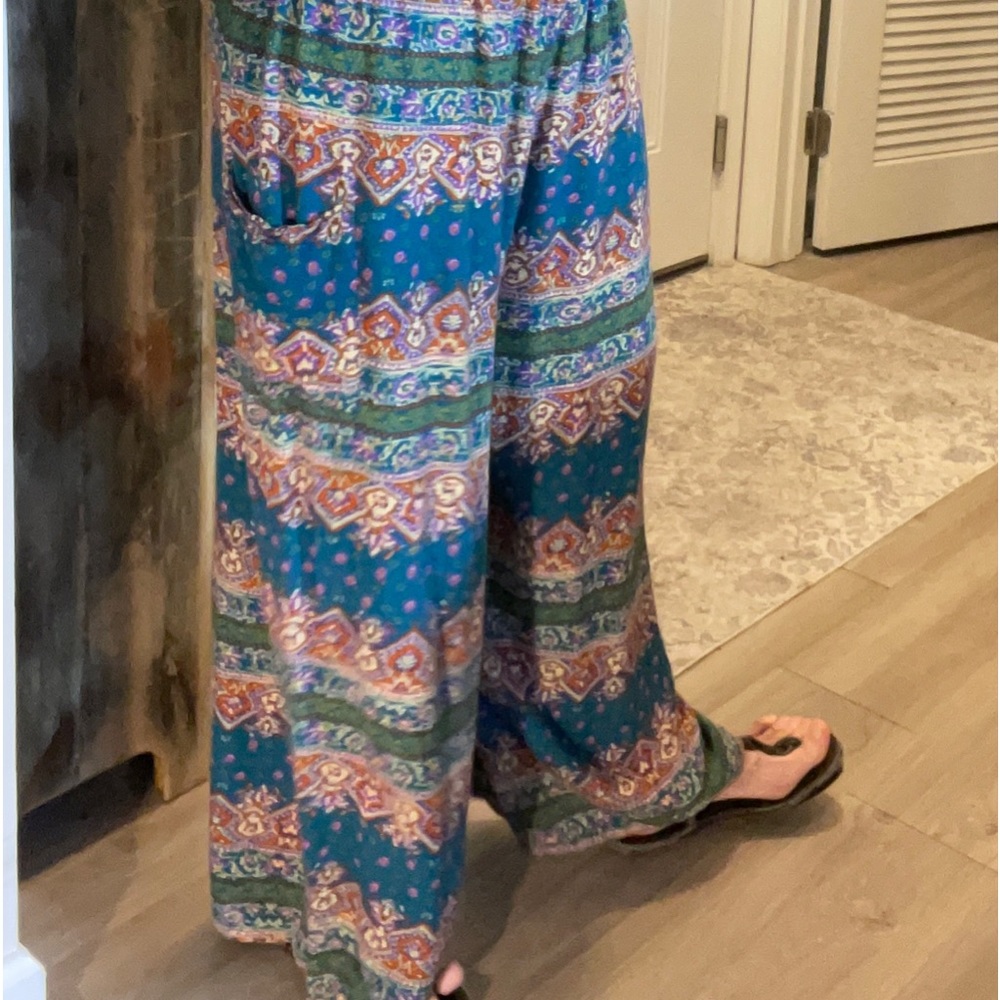 BOHO HIPPIE teal, purple, orange & cream pants wideleg, elastic waist & pockets! - Picture 8 of 9